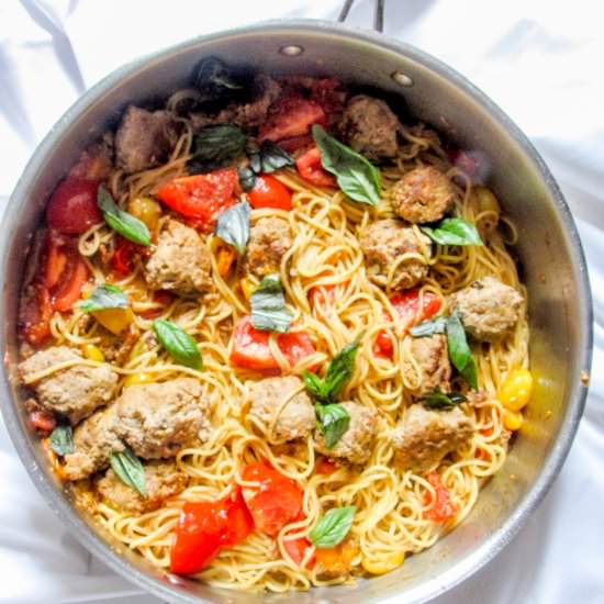 Cherry Tomato and Meatball Pasta