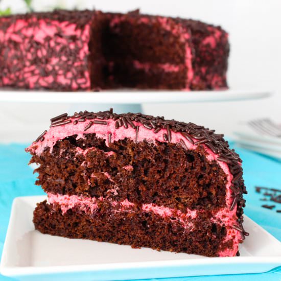 Chocolate Raspberry Sprinkles Cake