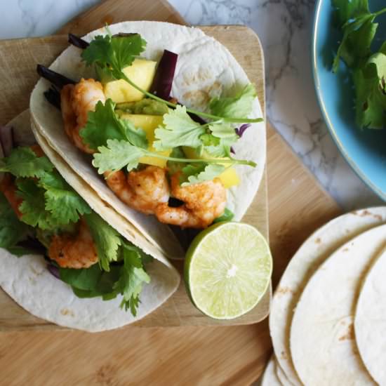 Coconut and Mango Prawn Tacos