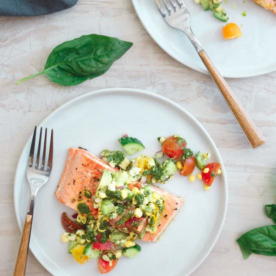 Salmon with Tomato Corn Salsa