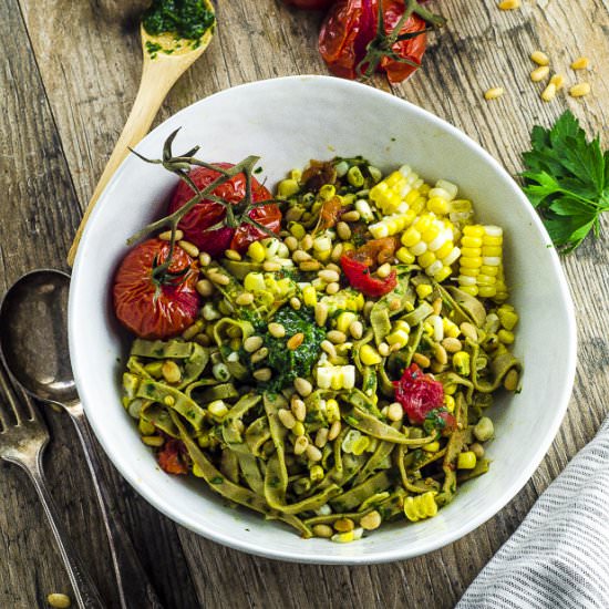 Edamame Pasta with Chimichurri