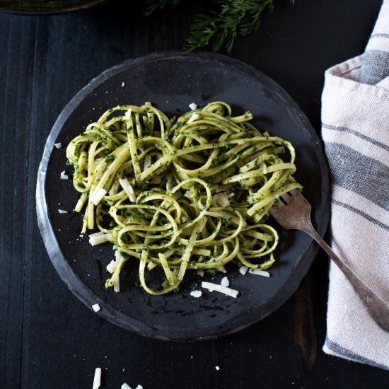 Carrot Top Pesto Fettuccine