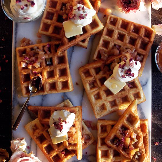 Buttermilk Waffles & Maple Rhubarb