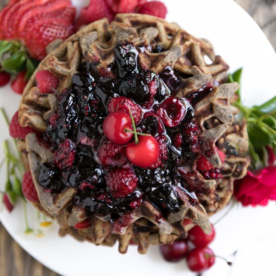 Buckwheat Waffles with Cherry Sauce