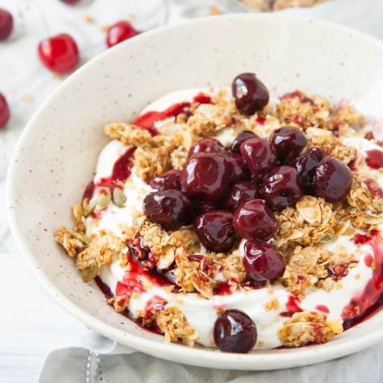 Roasted Cherry Greek Yogurt Bowl