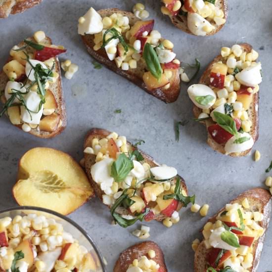 Peach Corn Mozzarella Bruschetta