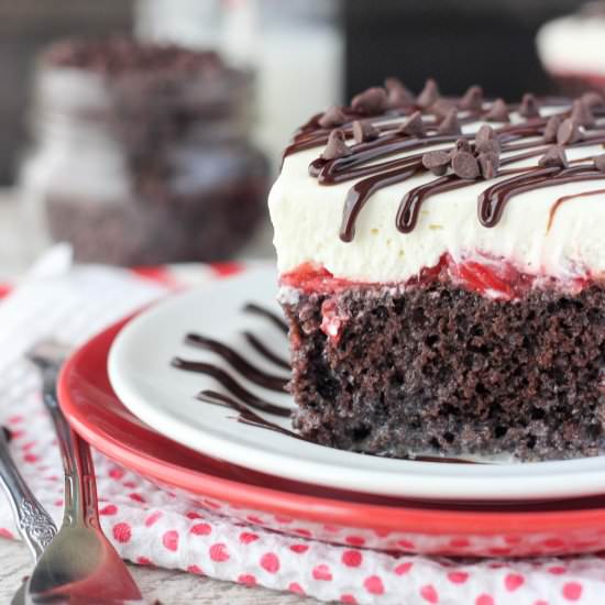 Chocolate Cherry Cheesecake Poke Cake