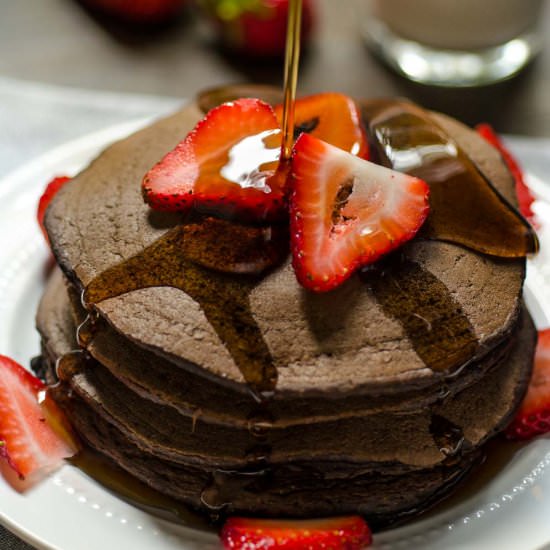 Vegan Chocolate Strawberry Pancakes