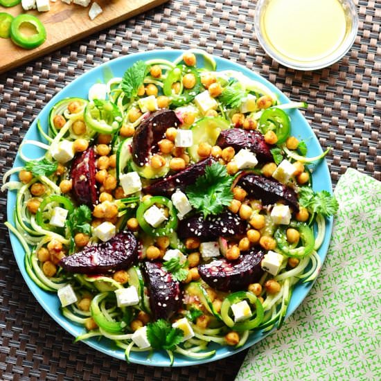 Beetroot Chickpea Zoodle Salad