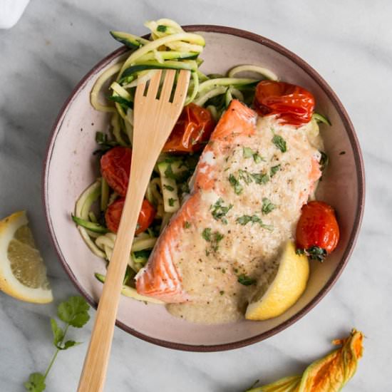Tahini Salmon Zucchini Bowls