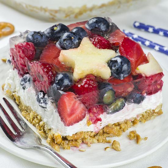 No Bake Summer Berry Pretzel Salad