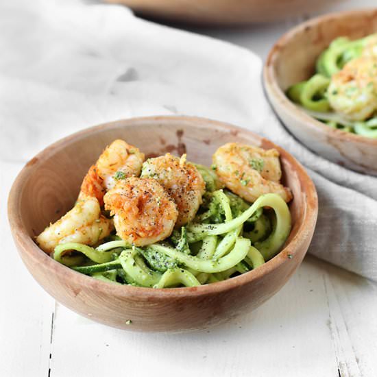 Pesto Zucchini Noodles with Shrimp