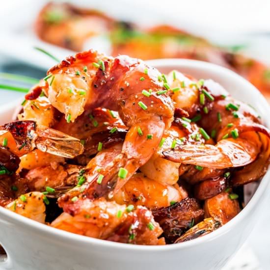 Maple BBQ Glazed Bacon Wrap Shrimp