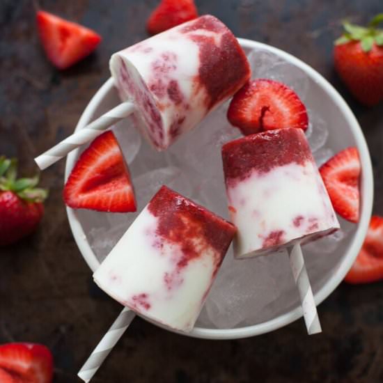 Balsamic Strawberry & Cream Popsicles