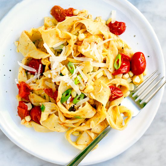 Pappardelle with Tomatoes and Corn