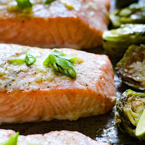 Buttery Garlic Salmon with Brussels
