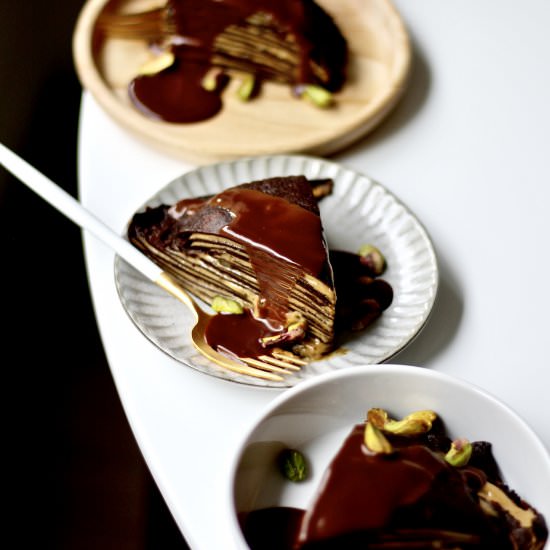 Pistachio Chocolate Crepe Cake