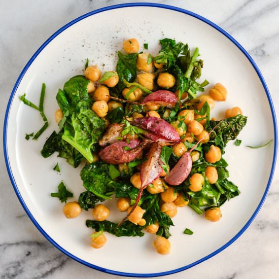 Chickpeas, Spinach, Roasted Radish