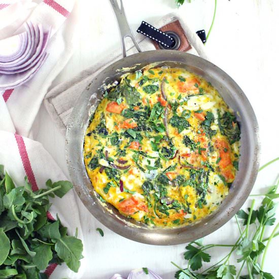 Salmon, Arugula, and Feta Frittata