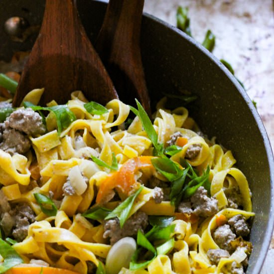 Creamy beef bell pepper pasta