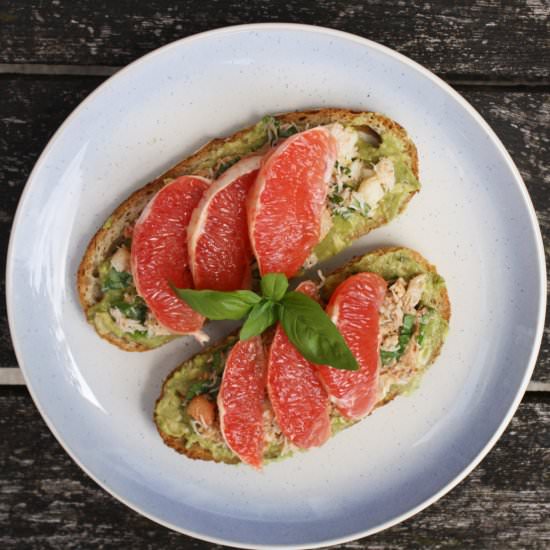 Crab, grapefruit and avocado toast