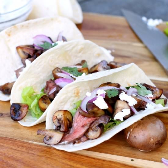 Mushroom & Flank Steak Tacos