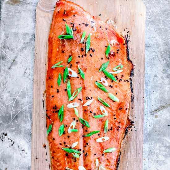 Plank Salmon w/ Lime Sriracha Glaze