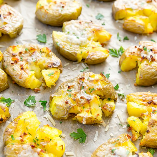Garlic Parmesan Smashed Potatoes