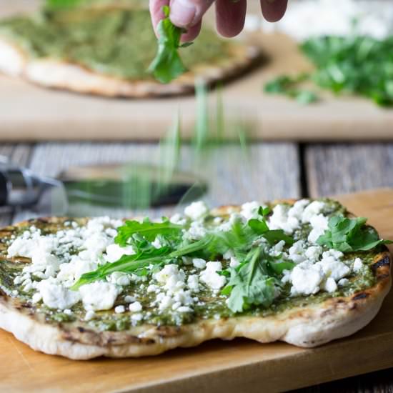Grilled Pesto Pizza with Arugula