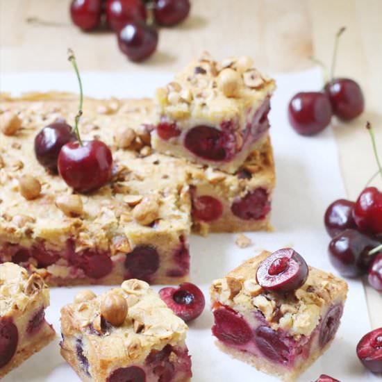 Hazelnut and Cherry Clafoutis Bars