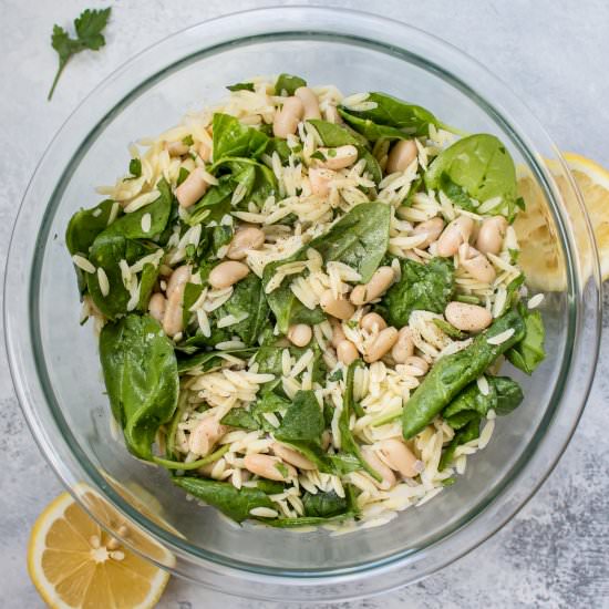 Spinach Orzo Salad with White Beans