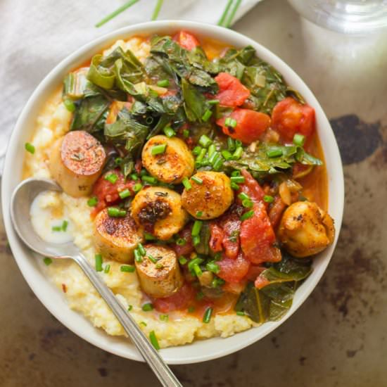 Blackened Vegan Scallops & Grits