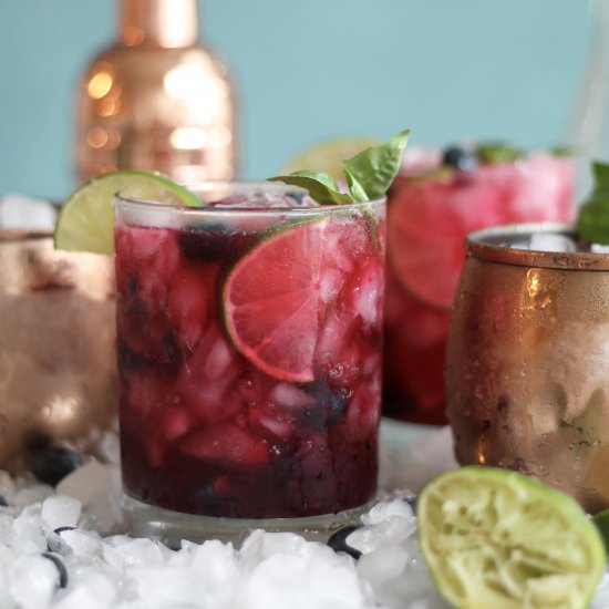 Blueberry Basil Moscow Mules