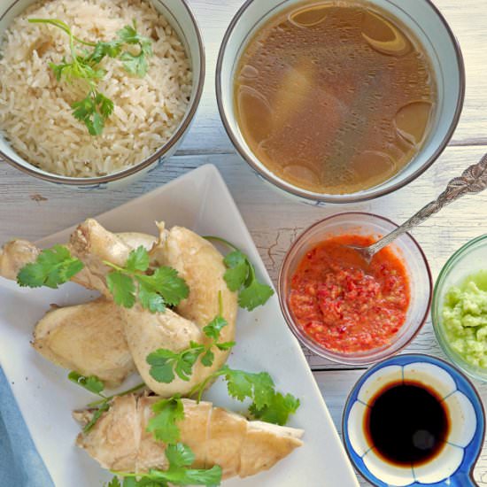 Hainanese Chicken Rice w/ 3 Sauces