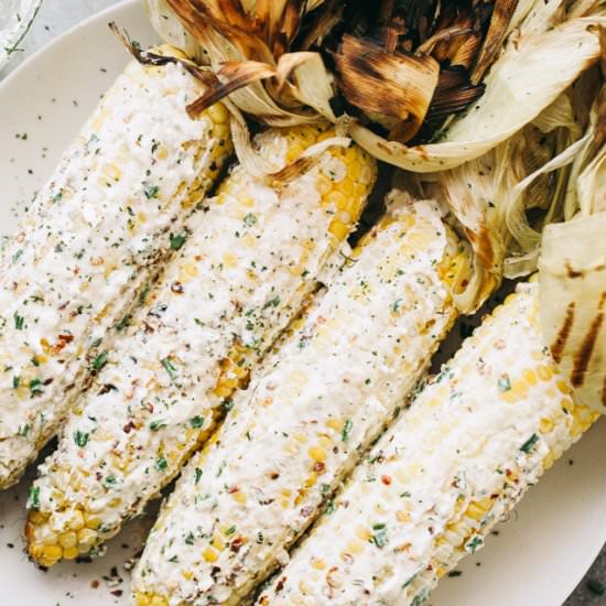 Grilled Corn with Feta Chive Butter