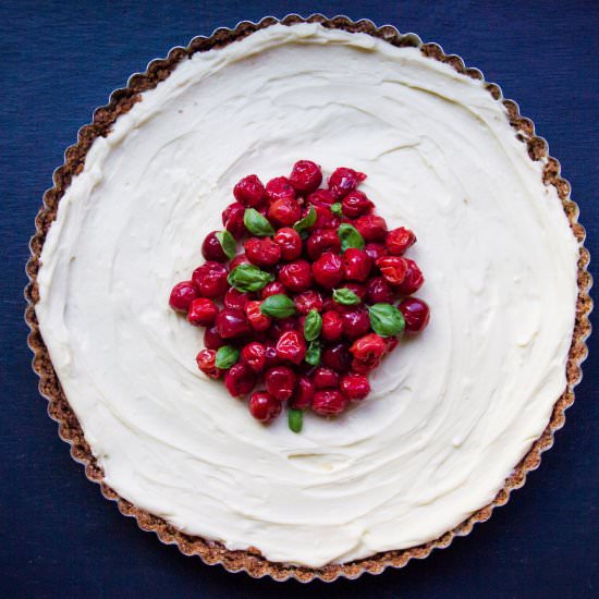 Lemon Chèvre Tart + Roast Cherries