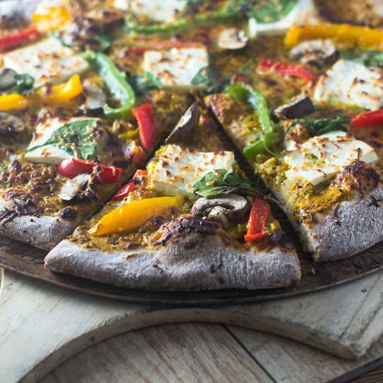 Indian Paneer Yellow Curry Pizza