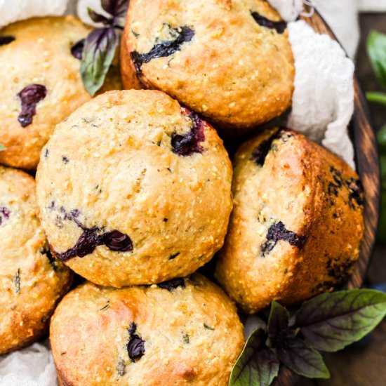 Blueberry Basil Cornmeal Muffins