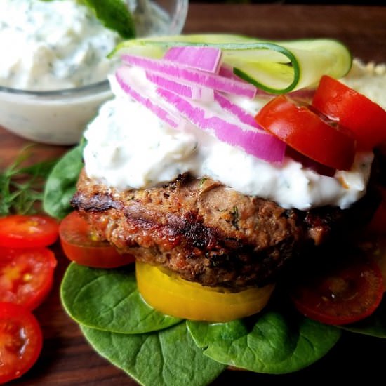 Lamb Burgers + Lemon Feta Tzatziki