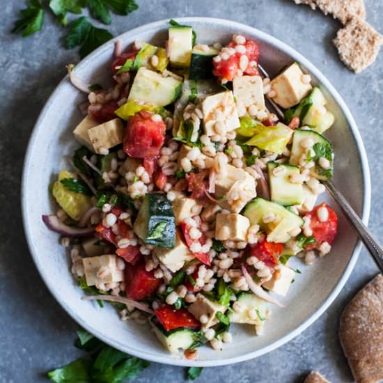 Vegan Barley & Tofu Greek Salad