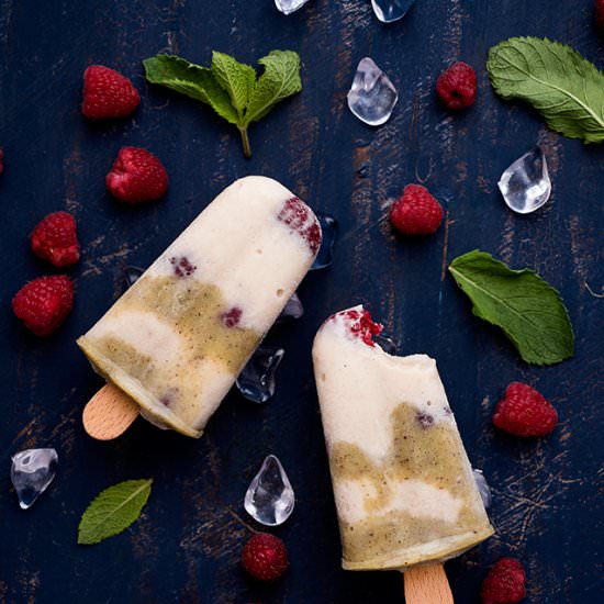 Vegan ice cream with raspberries