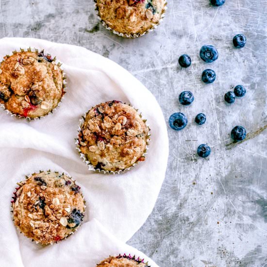 Blueberry Banana Oat Crumb Muffins
