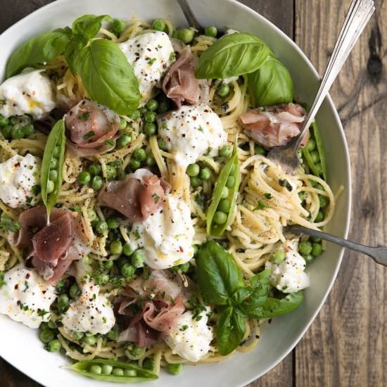 Spring Pea Pasta with Burrata