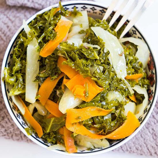 Braised Kale, Cabbage, and Carrots
