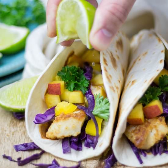 Fish Tacos with Peach Salsa