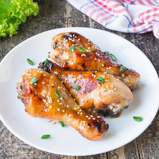 Chicken coated with a glossy sauce