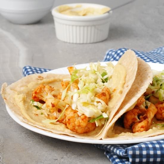 Chipotle Cauliflower Hummus Tacos