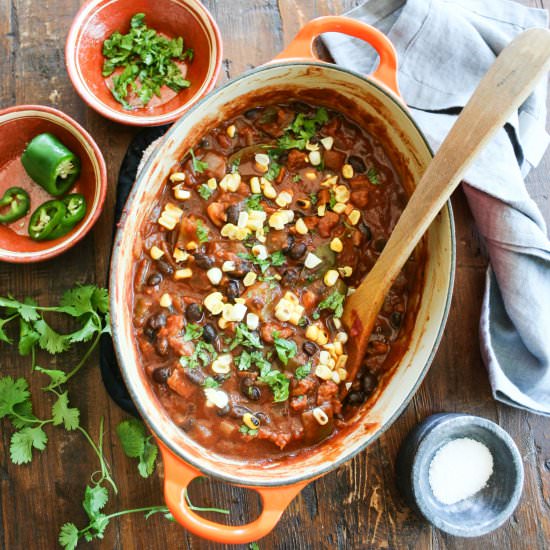 Chili with Blackened Corn
