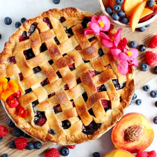 Peach, Raspberry and Blueberry Pie