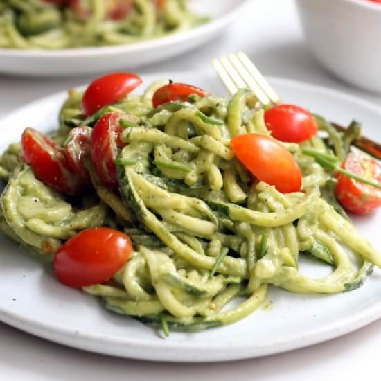 Avocado basil pesto zucchini noodle